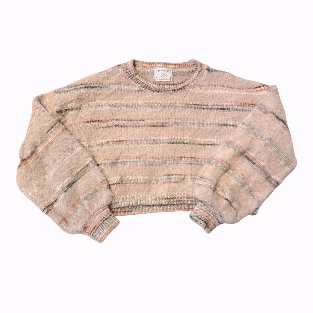 ABSOLUTELY Worldwide Cropped‎ Sweater Multi-striped Fuzzy Soft Creative Balloon